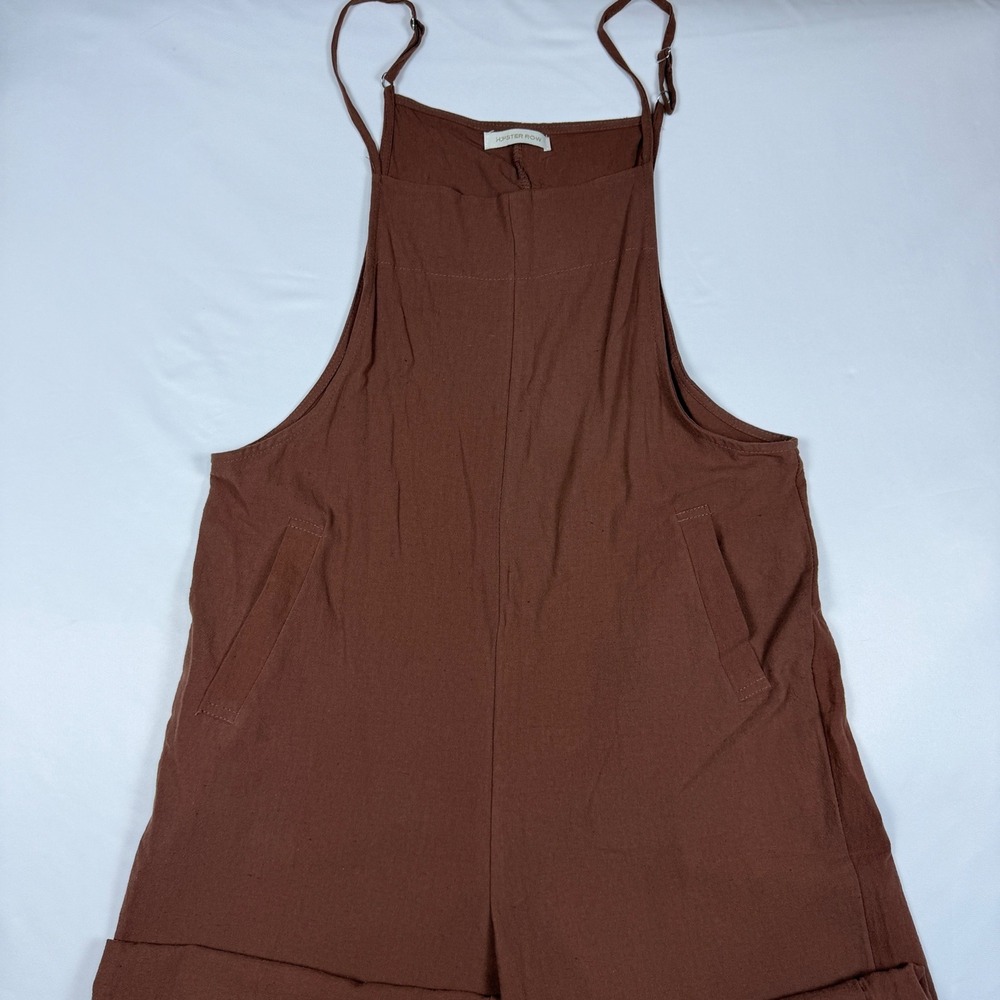 Hipster Row Jumpsuit Womens Medium Brown Cotton Wide Leg Adjustable Straps